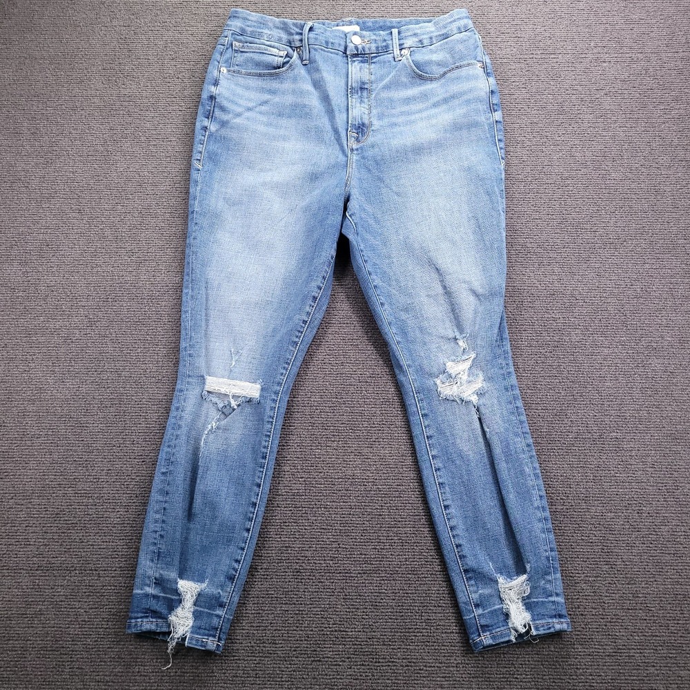 GOOD AMERICAN Jeans Size 15 Good Waist Skinny High Rise Distressed Denim